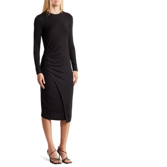 VINCE Gathered Midi Sheath Dress, SMALL - Picture 2 of 13